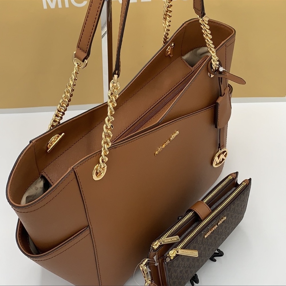 MICHAEL KORS LG X CHAIN SHOULDER TOTE & WALLET-WRISTLET-PHONE CASE 2 pieces set - Picture 2 of 16